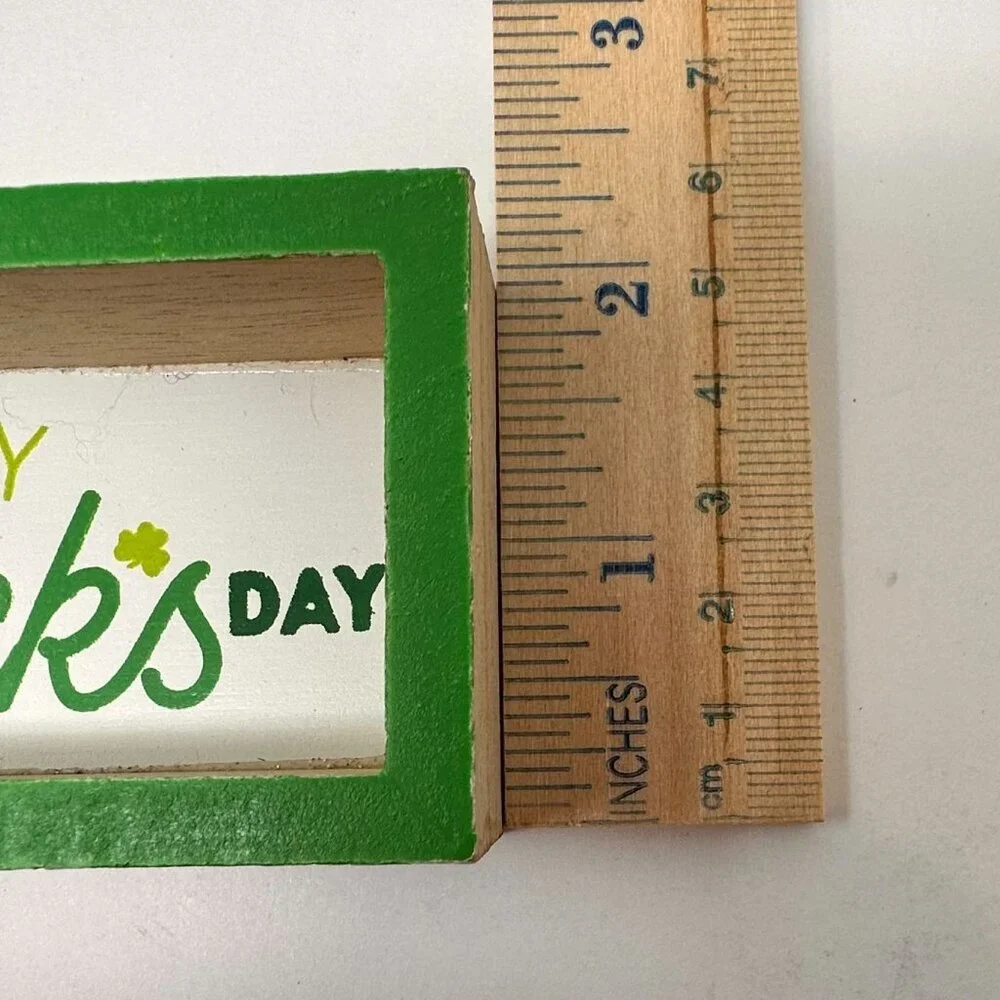 St. Patricks Tabletop Mini Sign Wooden Block Green Shelf Shamrock Decoration 5x2